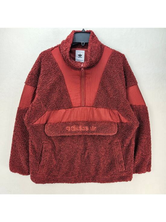 adidas Originals Jackets & Blazers - ADIDAS ORIGINALS WOMEN'S SMALL SHERPA FLEECE PULLOVER JACKET BURGUNDY HALF ZIP